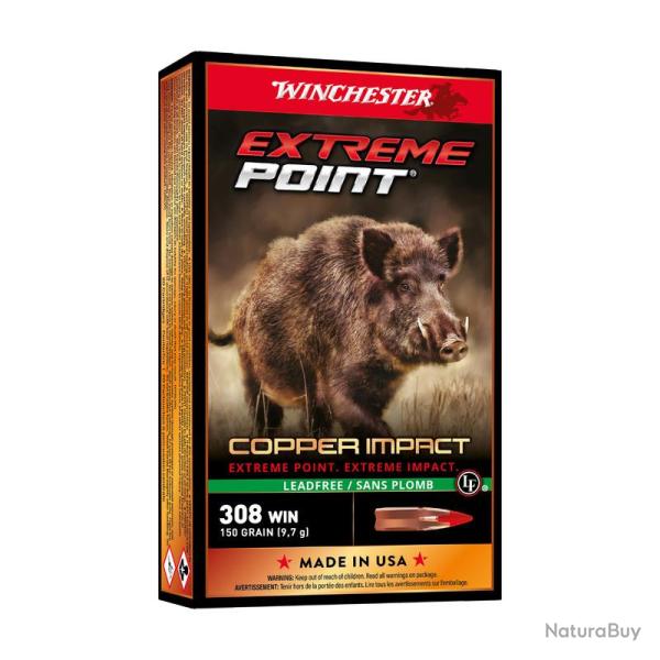 BOITE DE 20 CARTOUCHES WINCHESTER CAL.308Win EXTREME POINT COPPER IMPACT 150GR - OGIVE SANS PLOMB