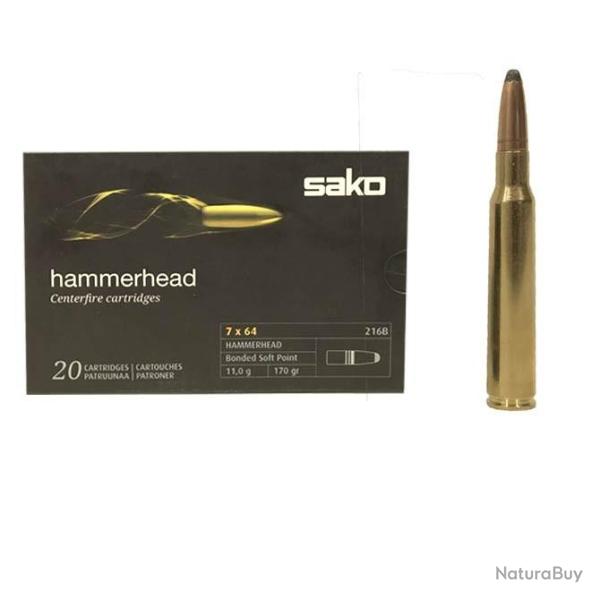 Munitions SAKO calibre 7x64 Hammerhead 170gr - 11g x20