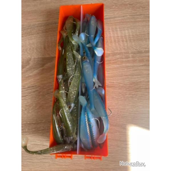 Leurre souple mont� Delalande vert et bleu swat Shad 9cm 10gr