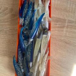 Leurre souple mont&eacute; Delalande blanc et bleu swat Shad 9cm 15gr