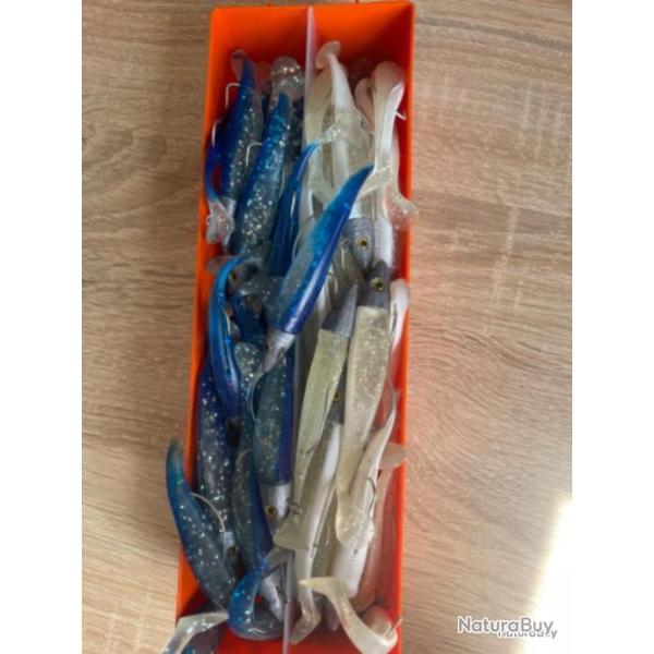 Leurre souple mont� Delalande blanc et bleu swat Shad 9cm 15gr