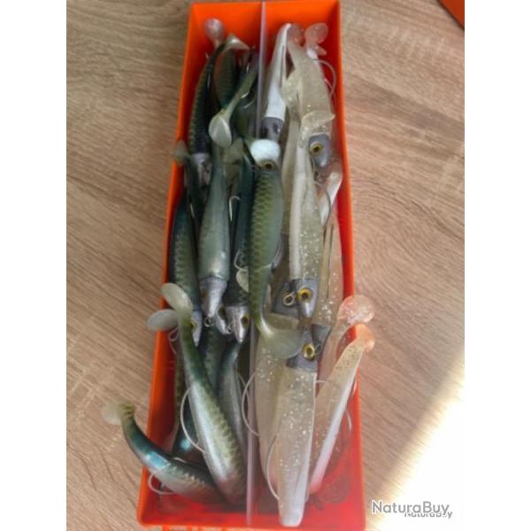 Leurre souple mont� Delalande blanc et vert swat Shad 9cm 10gr