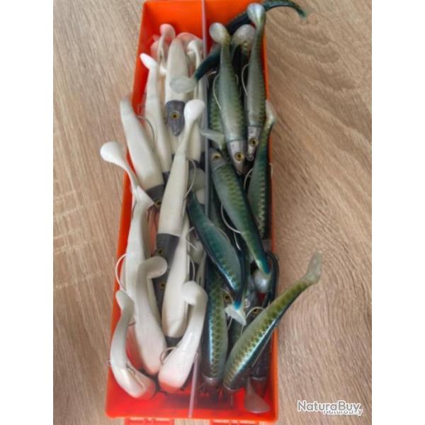 Leurre souple mont� Delalande blanc et vert swat Shad 9cm 15gr