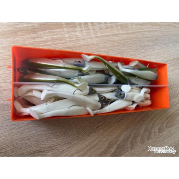 Leurre souple mont� Delalande blanc et vert simples swat Shad 9cm 10gr