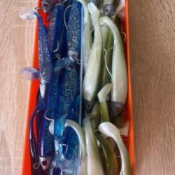 Leurre souple mont&eacute; Delalande vert et bleu swat Shad 9cm 7g