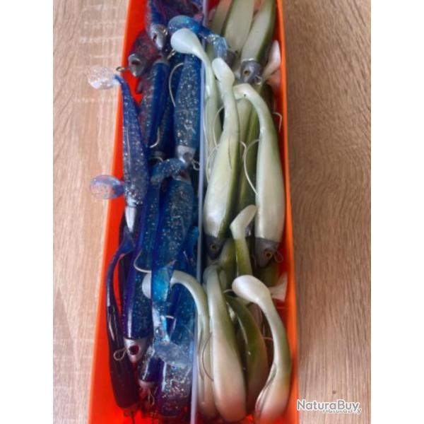 Leurre souple mont� Delalande vert et bleu swat Shad 9cm 7g