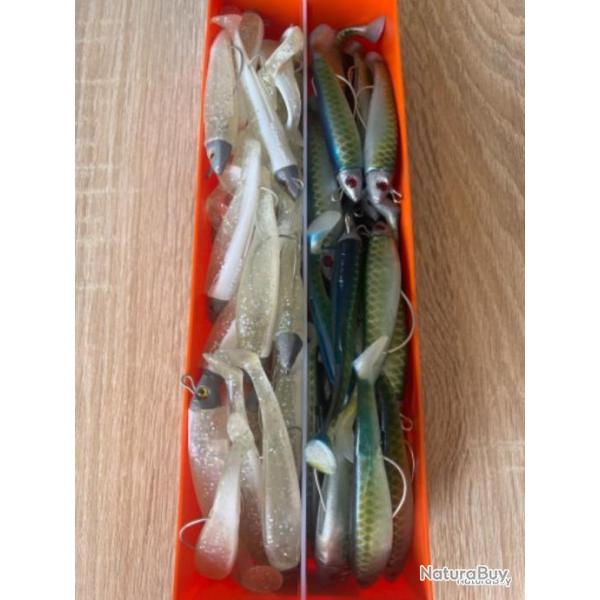 Leurre souple mont� Delalande vert et blanc swat Shad 9cm 7g