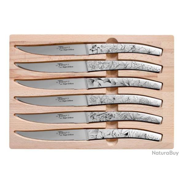 COFFRET 6 COUTEAUX LE THIERS INOX DECOR FLEURIS