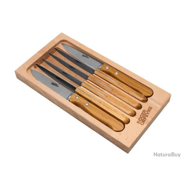 COFFRET 6 COUTEAUX STEAK INOX CHENE