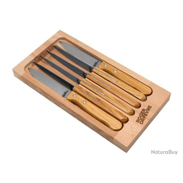 COFFRET 6 COUTEAUX STEAK INOX CHENE DECOR LAMES