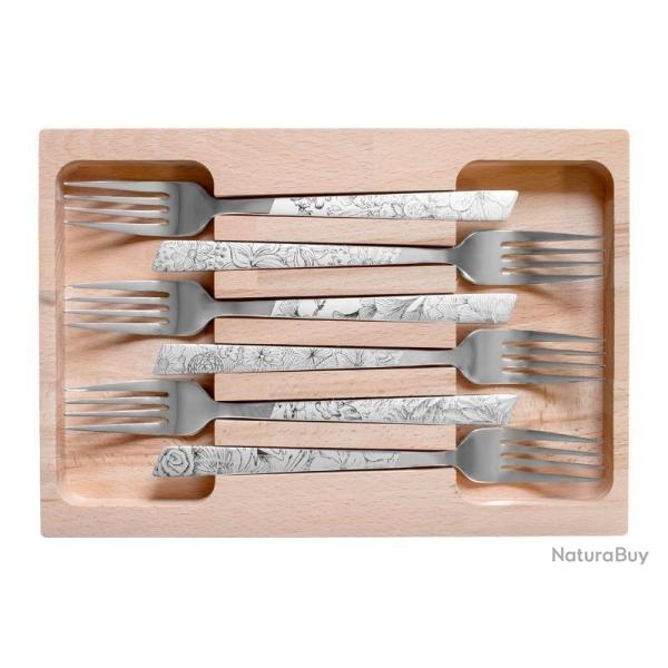 COFFRET 6 FOURCHETTES INOX DECOR FLEURIS