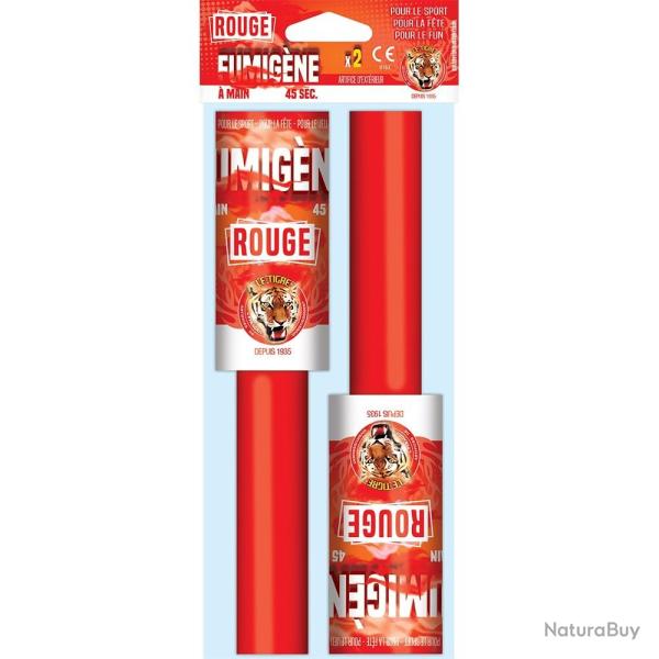 2X Fumig�nes � main rouge - "Le Tigre" 45 secondes fum�e �paisse