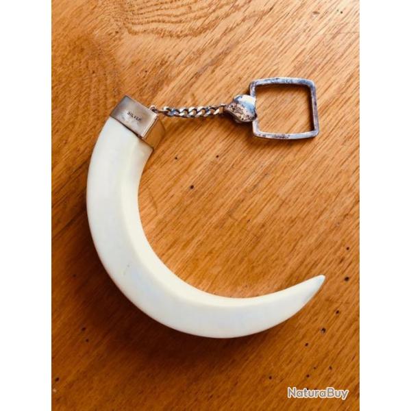 Tr�s beau Porte-Cl�s Dent de sanglier et Argent 915