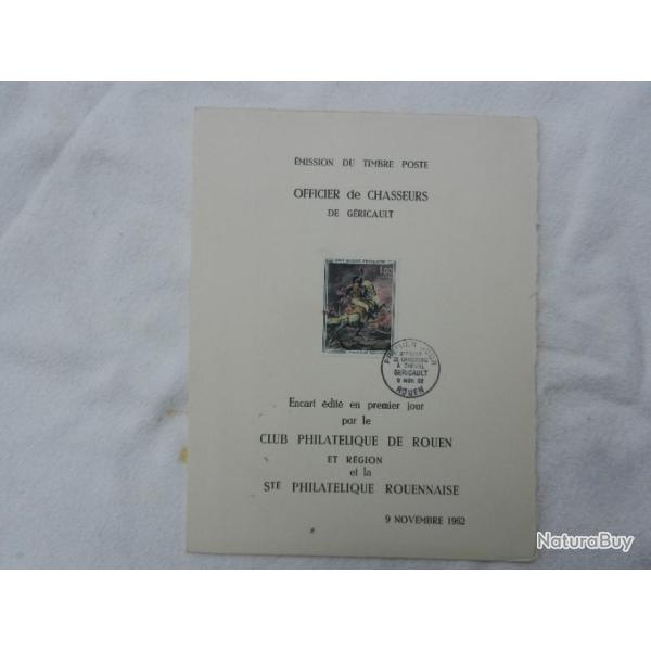 carte premier jour officier de chasseurs a cheval Gericault - club philatlique de Rouen 1962
