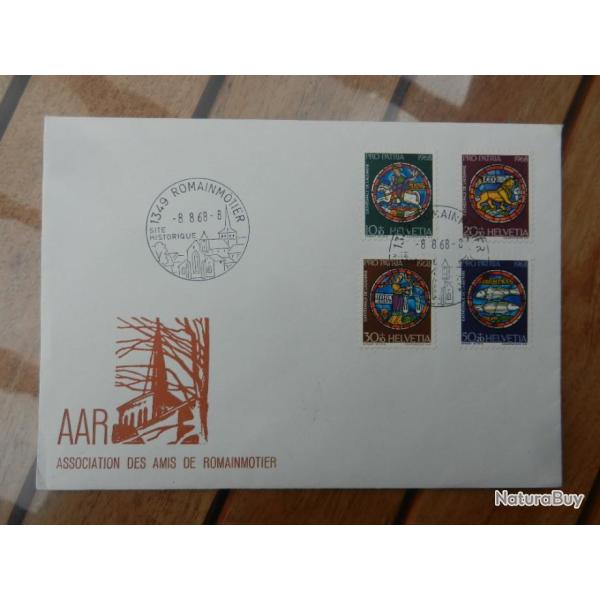 enveloppe souvenir philat�lique  association des amis de Romainmotier Suisse + carte postale