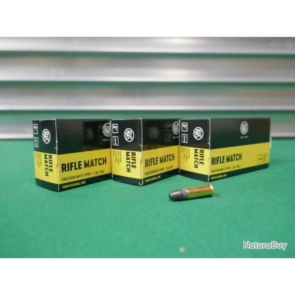 lot de 3 boites 50 RIFLE MATCH 22LR  soit 150 cartouches RWS