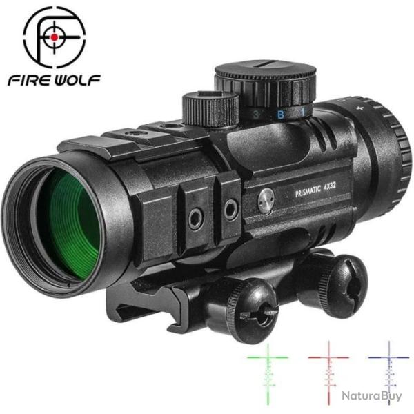 Lunette de Vis�e FIRE WOLF 4x32 � Rail Lumineuse 3 Couleurs