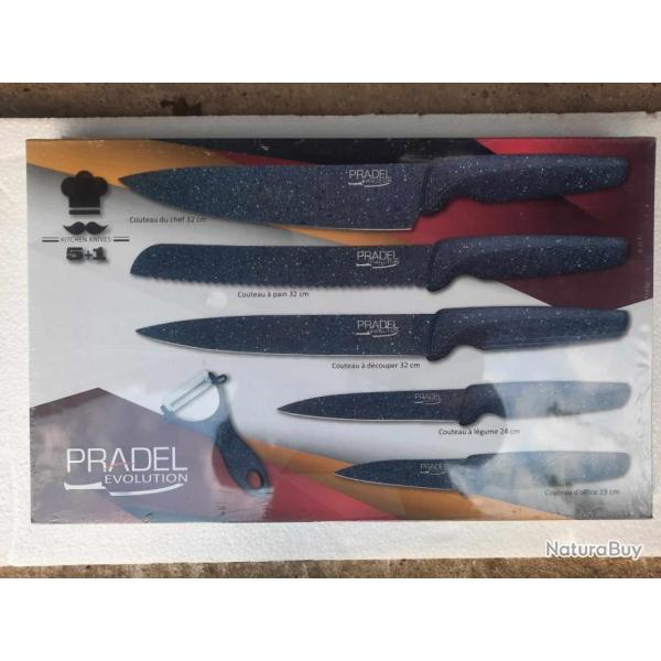 Coffret de 5 couteaux + �plucheur PRADEL EVO Lame en rev�tement fa�on pierre grise