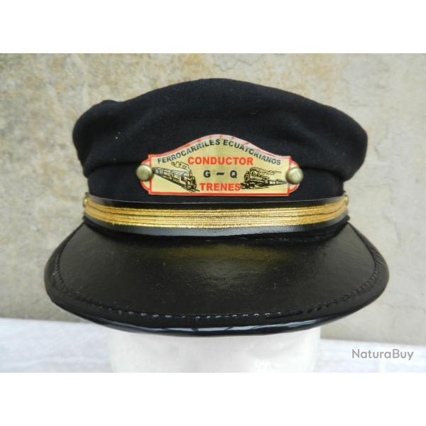 rare et ancienne casquette de conducteur des chemins de fer quatoriens