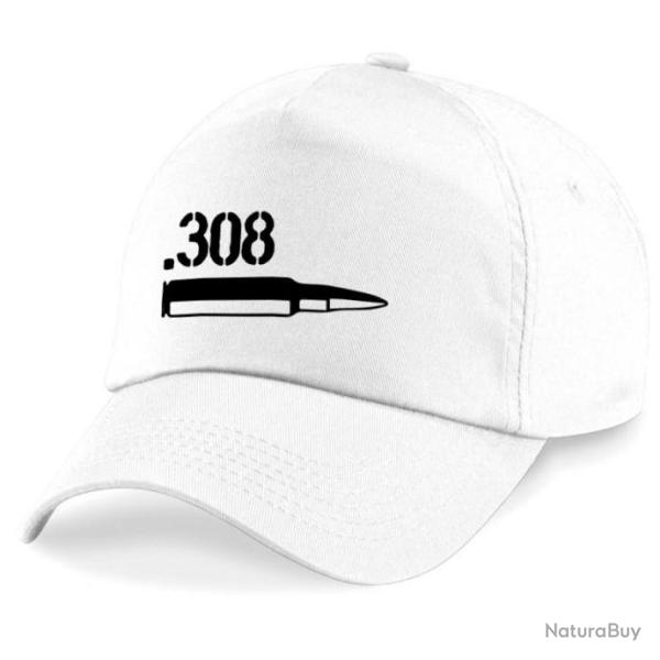 Casquette Tir Sportif -  Arme - Cartouche 308 winchester - Blanche