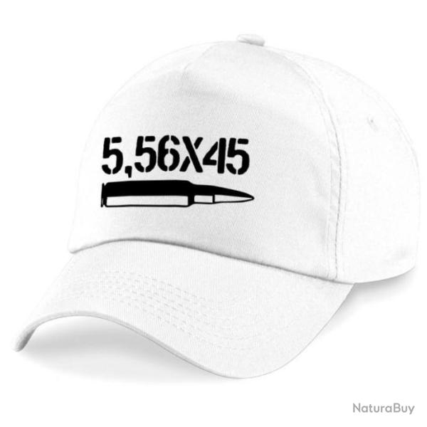 Casquette Tir Sportif -  Arme - Cartouche 5.56x45 OTAN - Blanche