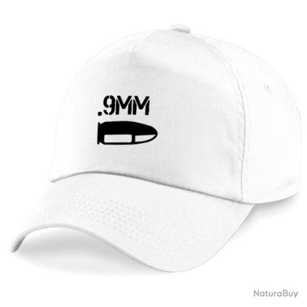 Casquette Tir Sportif - Arme - Cartouche 9mm Para  - Blanche