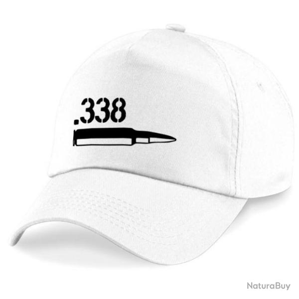 Casquette Tir Sportif -  Arme - Cartouche 338 Lapua Magnum - Blanche