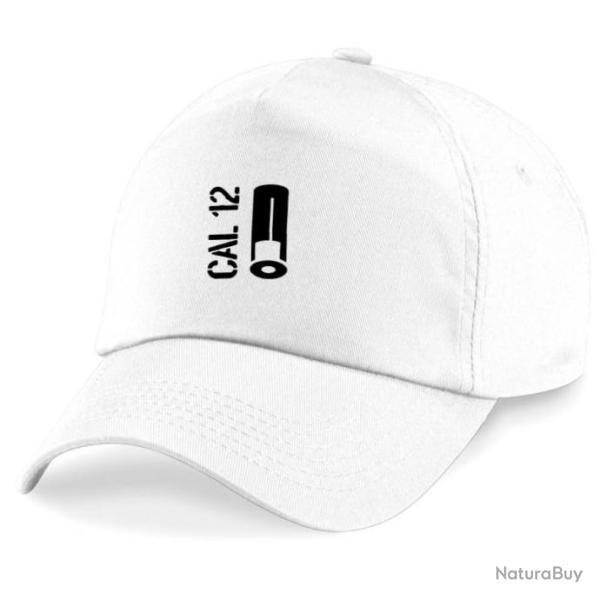 Casquette Tir Sportif -  Arme - Cartouche Calibre 12 - Blanche