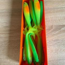 Leurre souple Delalande vert et jaune 13cm shad gt