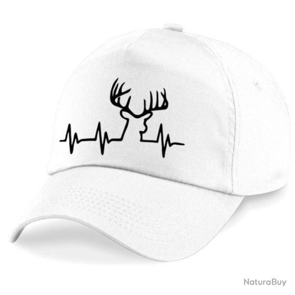 Casquette Chasse & Chasseur -  Battement de coeur CERF - Blanche
