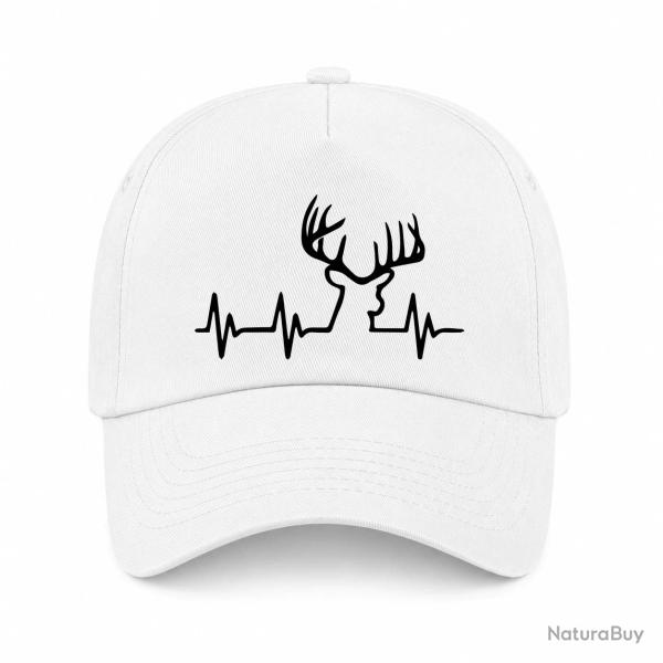 Casquette Chasse - Battement de coeur "CERF" - Blanc
