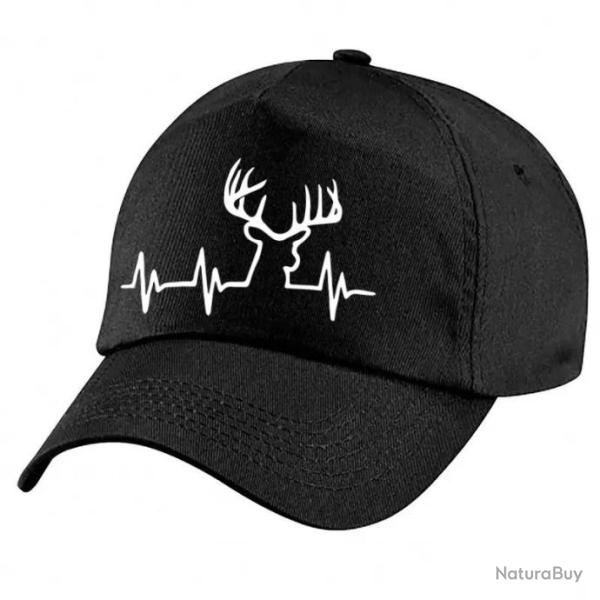 Casquette Chasse & Chasseur -  Battement de coeur CERF - Noire