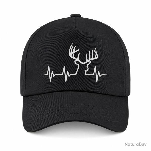 Casquette Chasse - Battement de coeur "CERF" - Noir