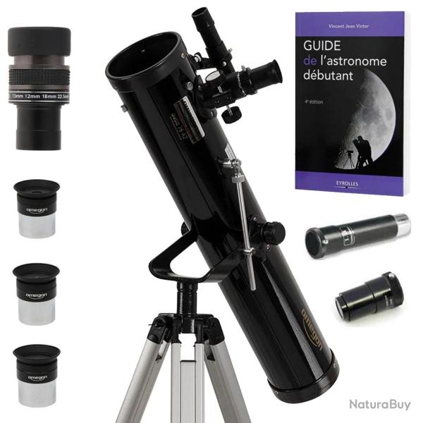 Pack Complet T�lescope Omegon 76/700 AZ1 + Zoom + Guide + Oculaires + Barlow + Lentille Redressement
