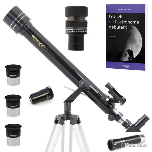 Pack Complet T�lescope Omegon 60/700 AZ1 + Zoom + Guide + Oculaires + Barlow + Lentille Redressement