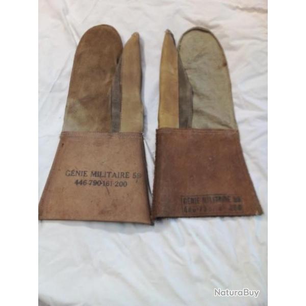 Gants en cuir G�nie Militaire pose barbel�s ann�es 50