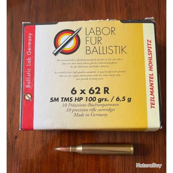 Boite de balles 6x62R Fr�res / LFB - Labor Fur Ballistik /  SM TMS HP / 100 grains - 6,5 grammes