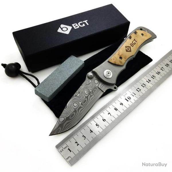 couteau pliant de chasse damas motif de survie