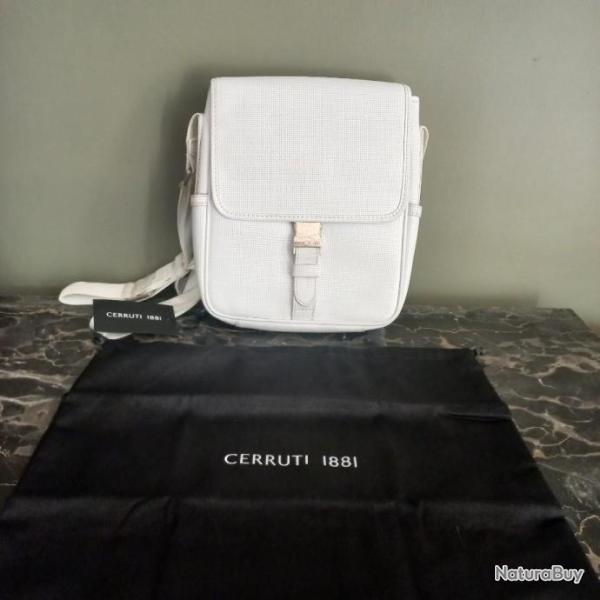 Sacoche � main en cuir CERRUTI   1881    OSAKA   pour homme ou femme    - Blanc   Finition perfor�