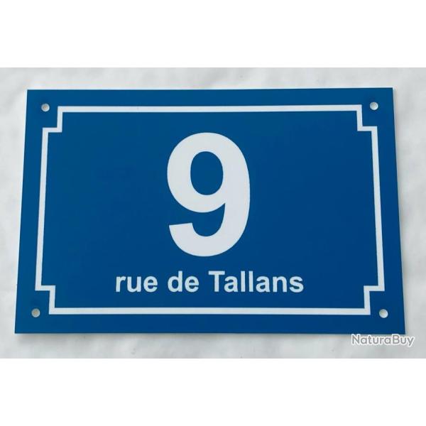 panneau num�ro de Maison et nom de rue personnalis� plaque pvc format 200 x 300 mm fond BLEU CLAIR