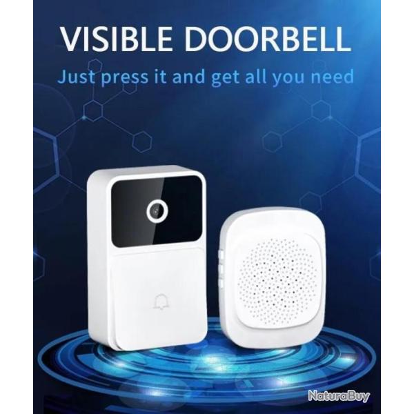 Cam�ra de sonnette vid�o WiFi sans fil HD, vision nocturne, s�curit� � domicile intelligente . Dispo