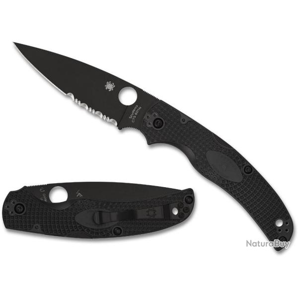 Couteau Spyderco Native Chief Lame Acier CTS-BD1N Combo Black Manche FRN Lockback USA SC244PSBBK