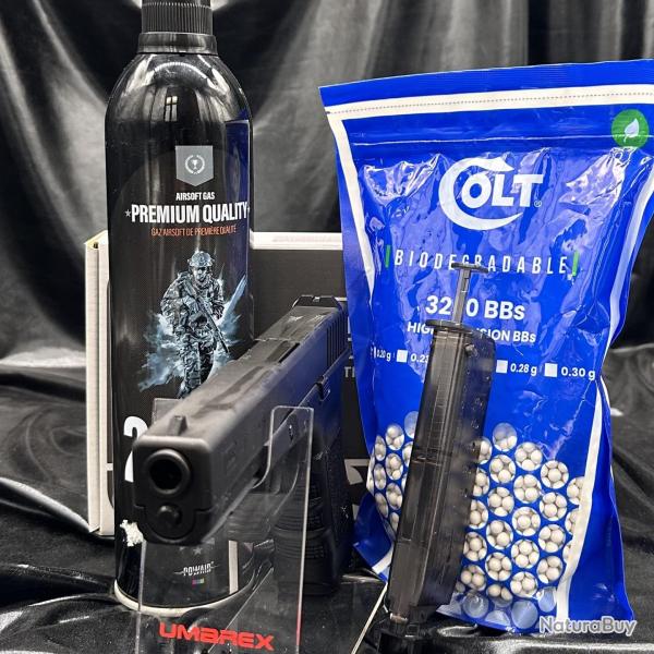 Pack pr�t � tirer - GLOCK 17 Culasse Acier Frais� - Cal. BBs 6mm - Airsoft (Munitions+GAZ)