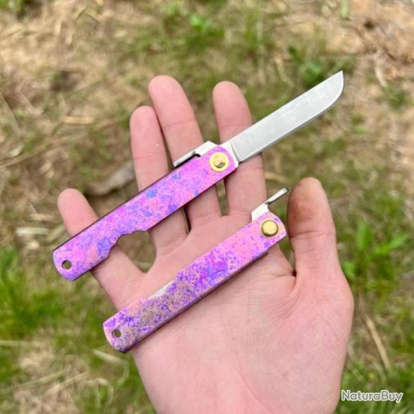 Petit couteau pliant higonokami japonais titane anodis� acier 14c28n