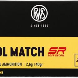 BOITE DE 50 CARTOUCHES RWS PISTOL MATCH SR CAL.22LR 40GR