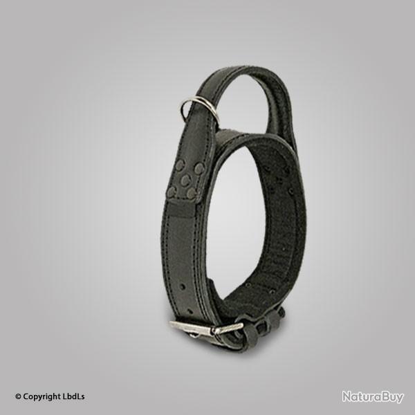 Collier intervention cuir avec poign�e 4,8 cm NOIR T70