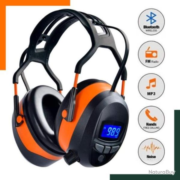 Casque anti-bruit 29dB Multifonction - Bluetooth - Radio -  Main libre - MP3 - Orange
