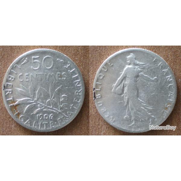 France 50 Centimes 1906 Piece Argent Semeuse Centime de Francs