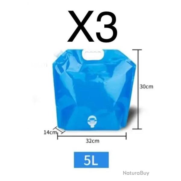 Sac � eau sac de camping portable et pliable, grand conteneur d'eau 5litres x3