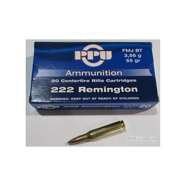 10 boites neuve de 20 cartouches Partizan  de calibre 222 Remington, 55 grains , FMJ BT